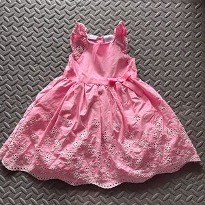 Pink Sleeveless Dress with White Floral Embroidery